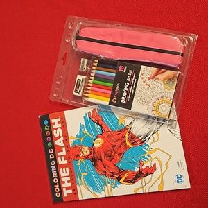 DC Comics THE FLASH an Adult Coloring Book plus new colored pencils and pouch